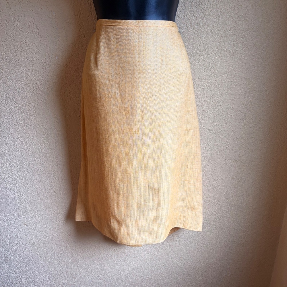 Dana Buchman Yellow Herringbone Pencil Skirt Midi Tailored Careerwear 15.5w